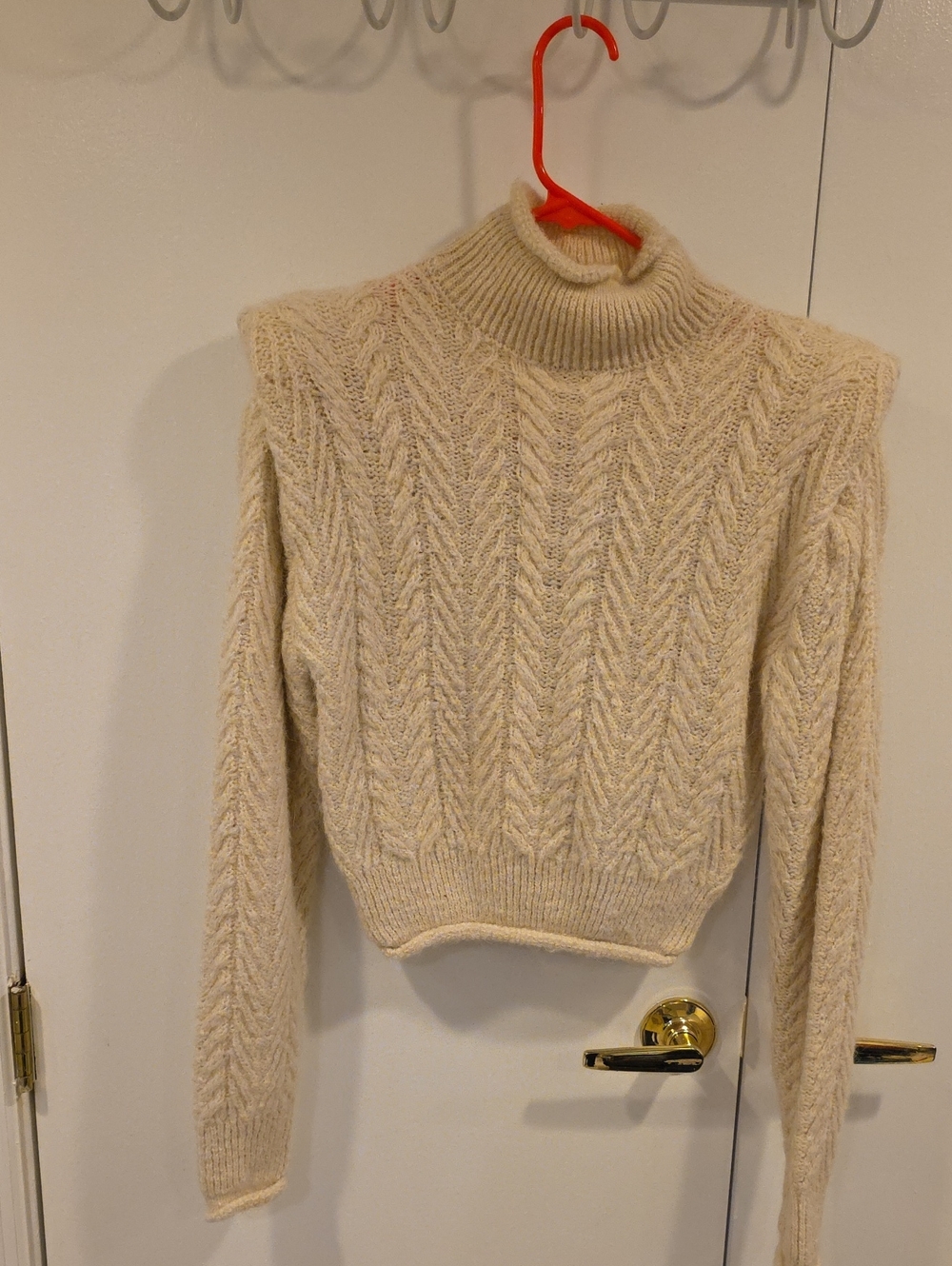 MNG  Cream Cable-Knit Turtleneck Sweater Size XS